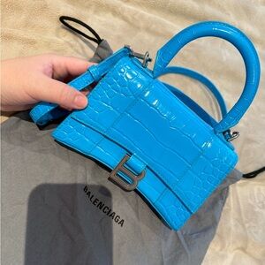 Balenciaga Blue Croc-Embossed Hourglass XS